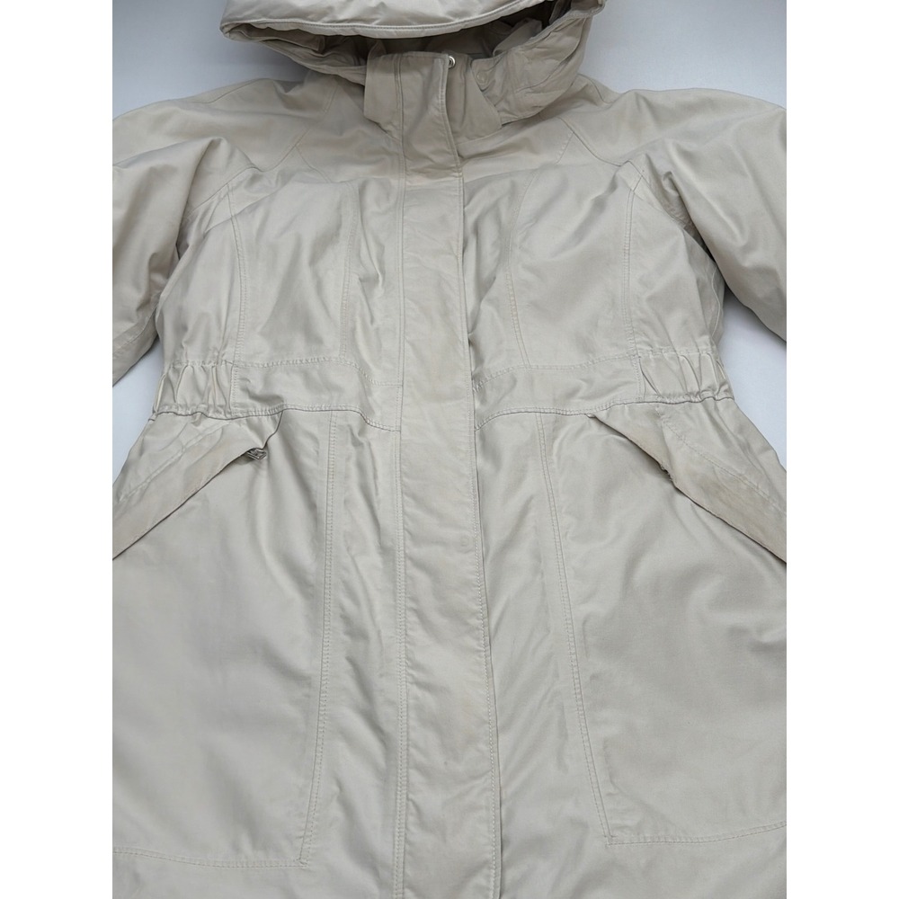 The North Face HyVent Women Parka Jacket Hooded Insulated Cream Beige Longline M - Picture 6 of 16